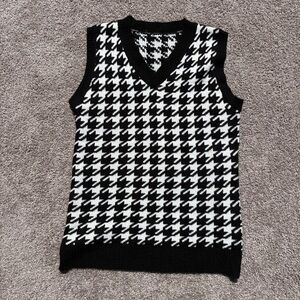 Black and White Houndstooth Sweater Vest